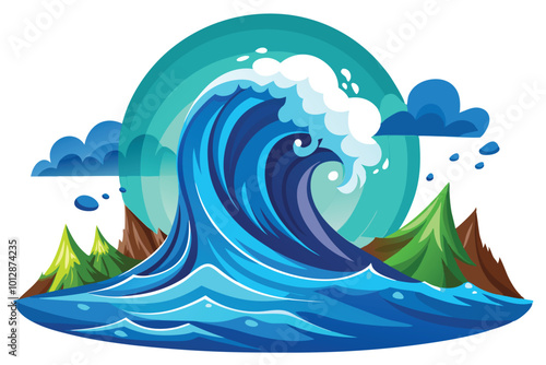 A tsunami vector illustration isolated on a white background