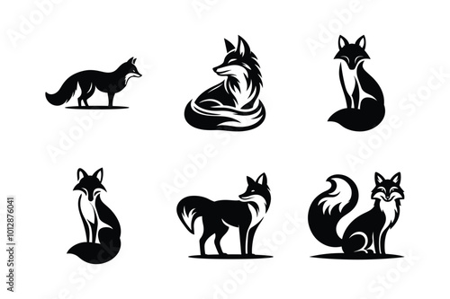 Fox silhouette icon set. Vector illustration isolated on white background