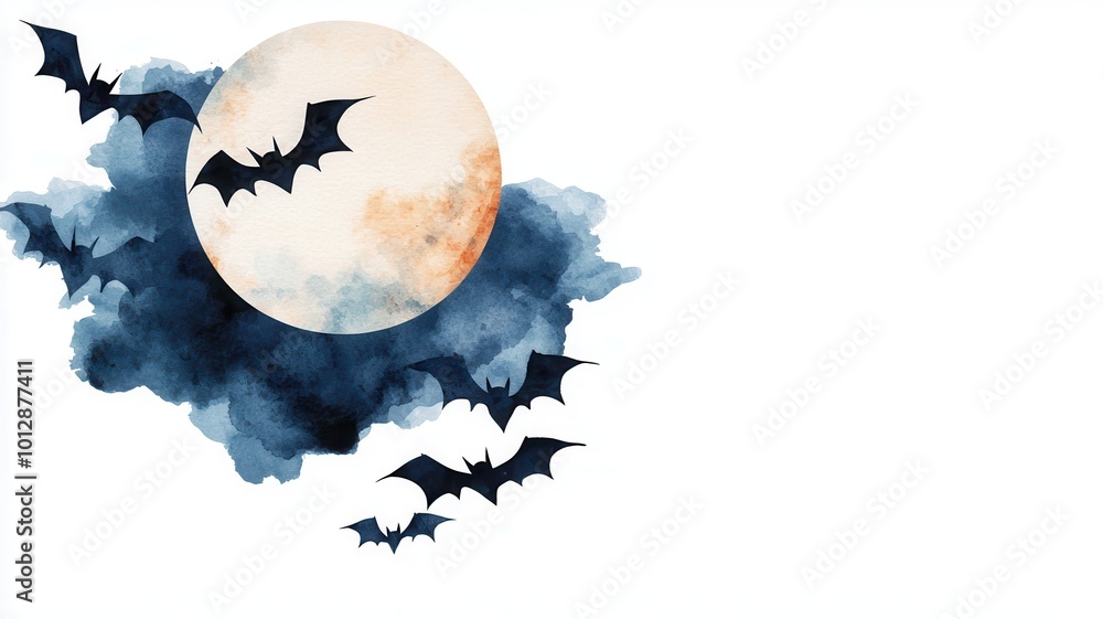 A haunting moonlit night scene featuring a large moon surrounded by dark clouds and silhouetted bats in flight. A haunting moonlit night scene featuring a large moon surrounded by dark clouds and silhouetted bats in flight.