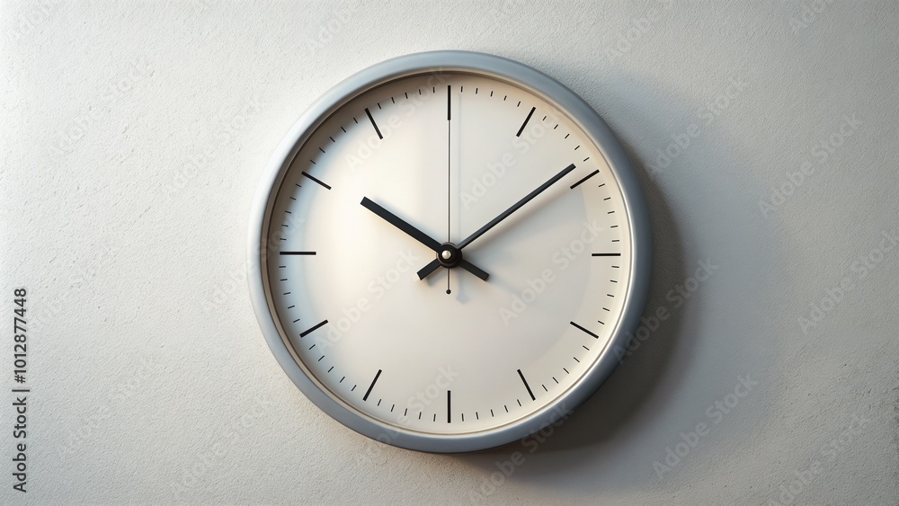 Photorealistic close-up of a classic wall clock with minimalist design on a plain background Photorealistic close-up of a classic wall clock with minimalist design on a plain background