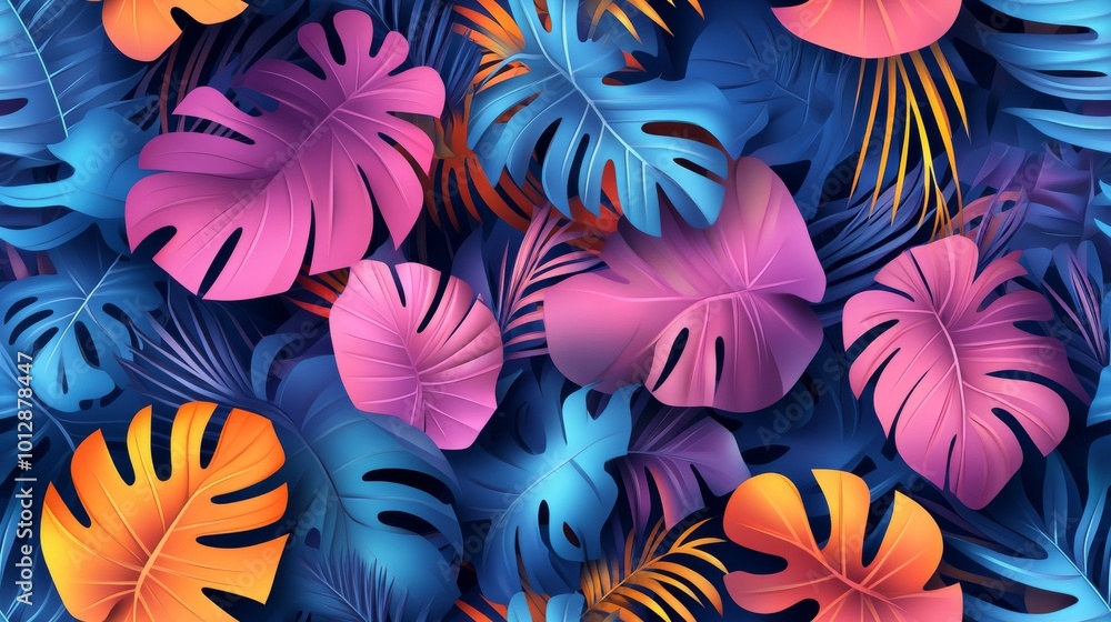 Colorful Tropical Leaves Pattern Background Design Colorful Tropical Leaves Pattern Background Design