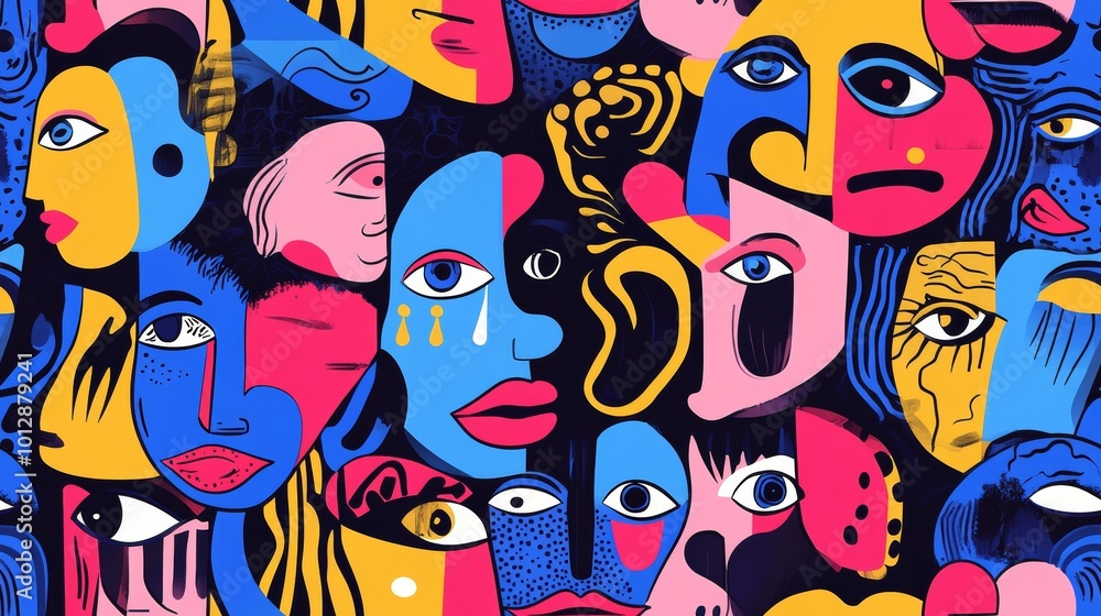 Colorful Abstract Faces in Vibrant Artistic Design Colorful Abstract Faces in Vibrant Artistic Design