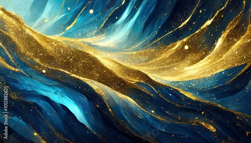 abstract dark blue background with gold dust