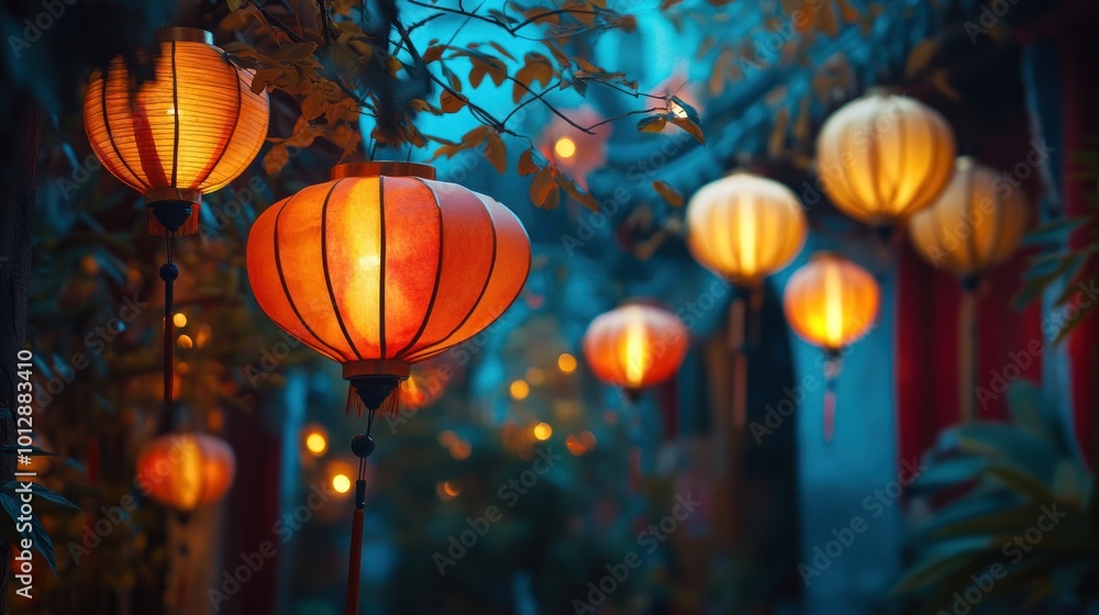 Illuminated Lanterns Hanging from a Tree Illuminated Lanterns Hanging from a Tree