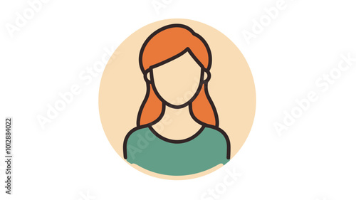 Trendy Thin Line Icon of Red-Haired Woman Minimalist Female Avatar with Green Shirt Flat Design