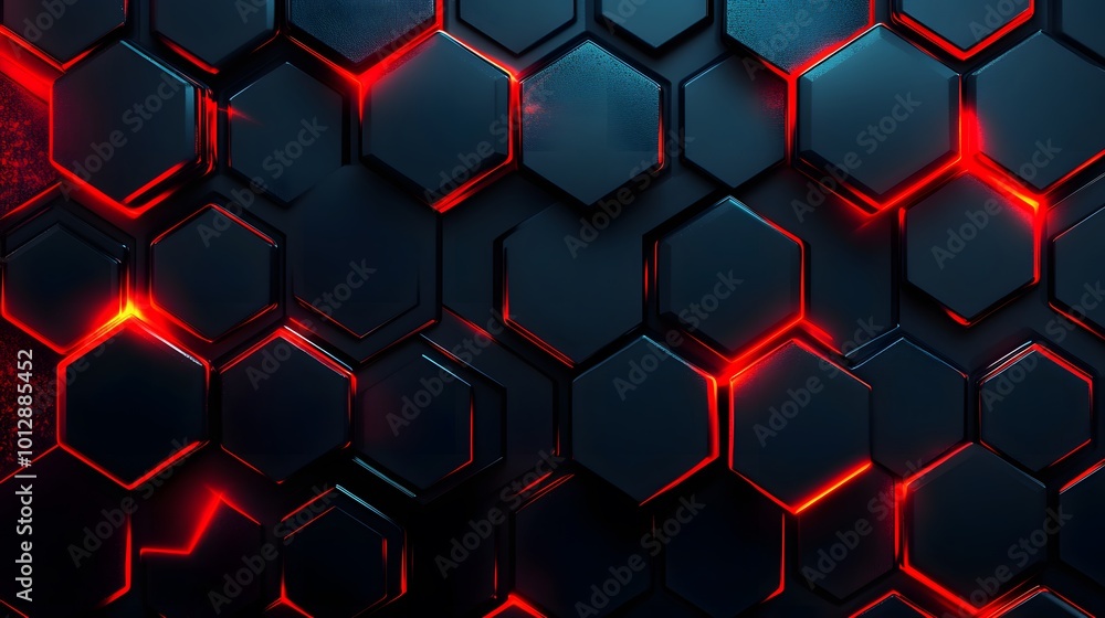 Abstract dark hexagon pattern on red neon background in a technology style Abstract dark hexagon pattern on red neon background in a technology style