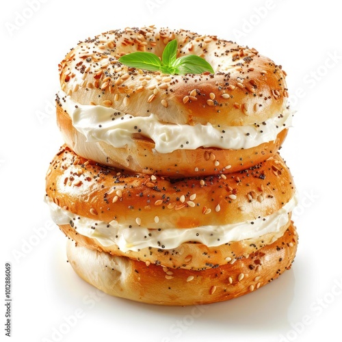 a stack of bagels topped with cream cheese and sprinkles photo