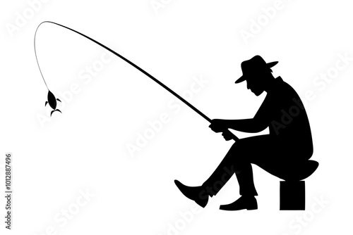 fisherman with a fishing rod, throws a fishing rod, fishing.vector image