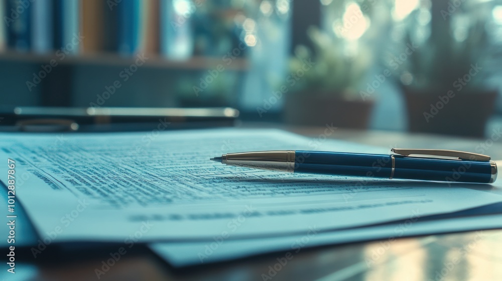 A close-up of a document with a pen, suggesting work or study in a serene environment. A close-up of a document with a pen, suggesting work or study in a serene environment.
