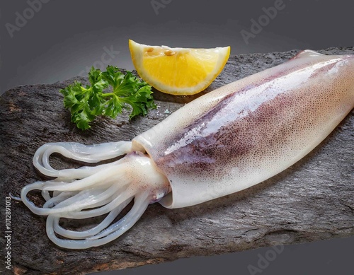 fresh squid isolated on white background photo