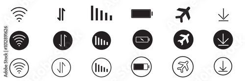 Set of android status bar icon vector set . status bar icon vector for mobile phone , UI design, smart phone status bar icon vector.