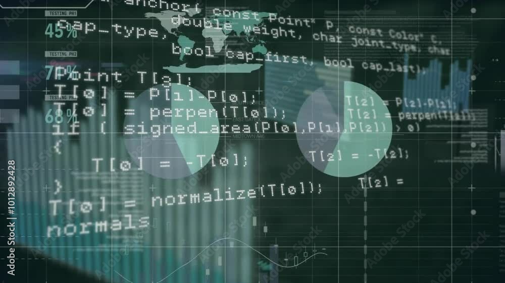 Animation of statistics and financial data processing over dark background Animation of statistics and financial data processing over dark background
