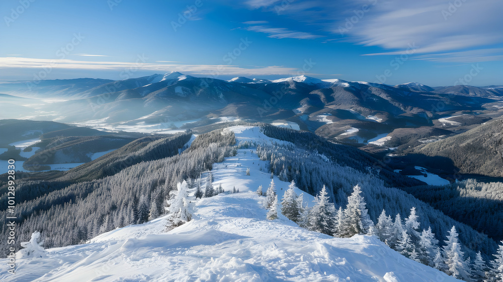 snow covered mountains in winter