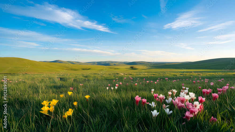 Mountains and fields in spring Mountains and fields in spring
