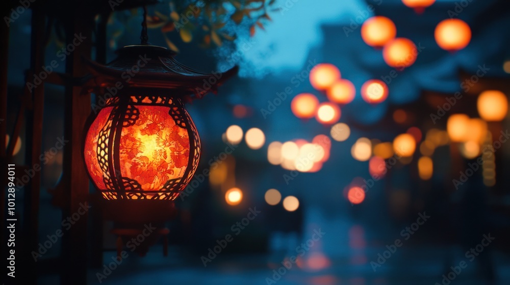 Intricate Lantern Glowing In The Night Intricate Lantern Glowing In The Night