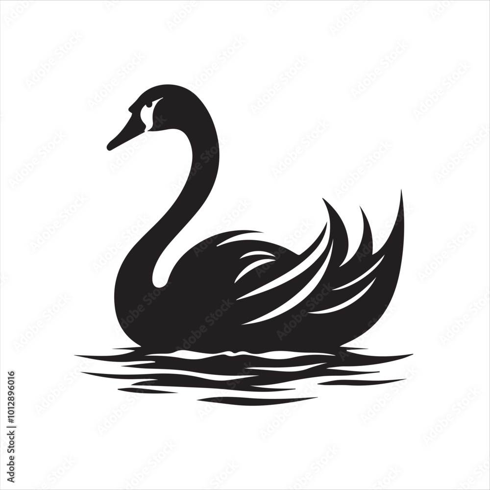 Fototapeta premium black swan on white,swan, bird, animal, vector, illustration, water, silhouette, symbol, love, lake, nature, art, duck, birds, cartoon, drawing, feather, black, beak, icon, design, wing, swimming, swa