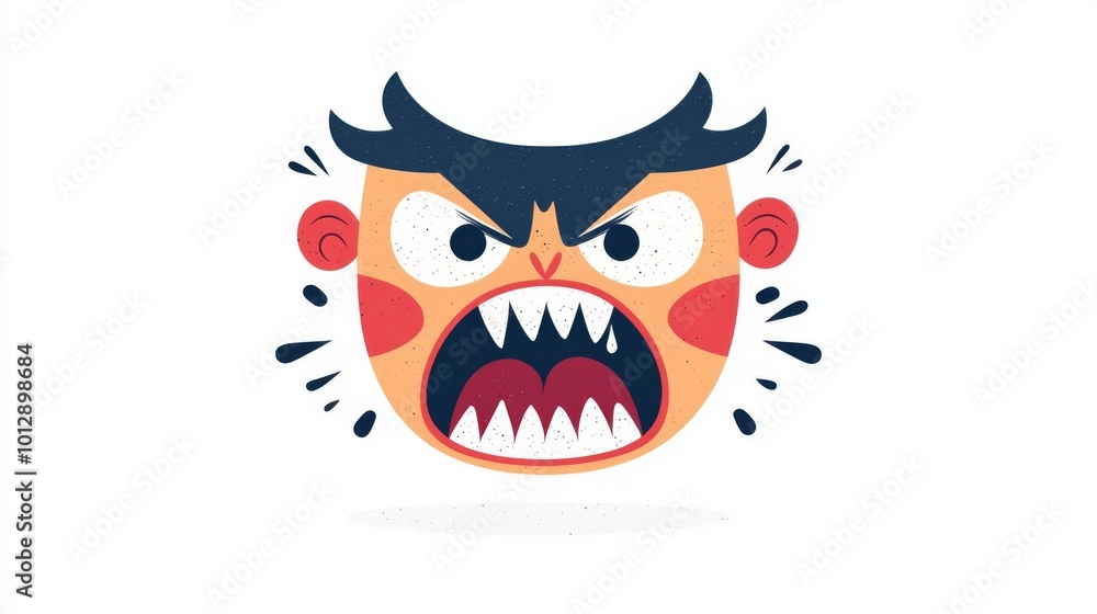 Cartoon illustration of an angry face with expressive eyes and mouth, depicting intense emotion on a white background. Cartoon illustration of an angry face with expressive eyes and mouth, depicting intense emotion on a white background.