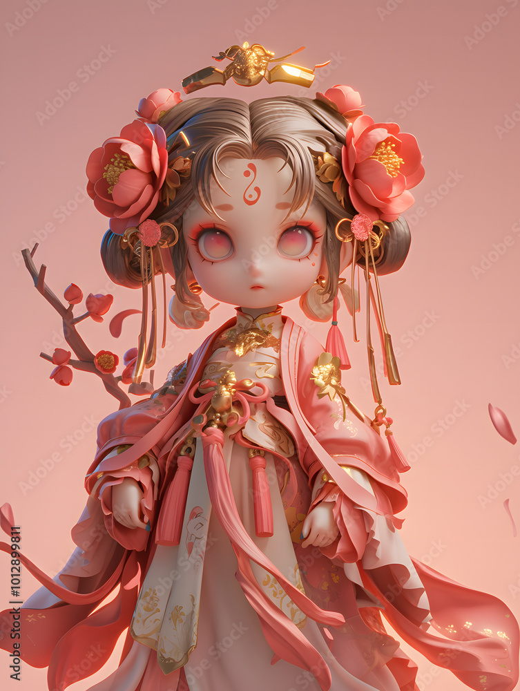 Fototapeta premium Cute personified little girl bliBlind box