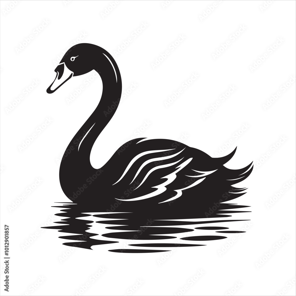 Fototapeta premium black swan on white,swan, bird, animal, vector, illustration, water, silhouette, symbol, love, lake, nature, art, duck, birds, cartoon, drawing, feather, black, beak, icon, design, wing, swimming, swa