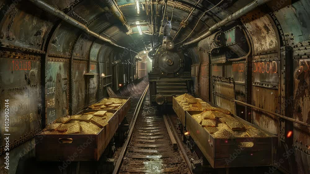 Animation Underground Train with Gold in Tunnel Scene generated with ai Animation Underground Train with Gold in Tunnel Scene generated with ai