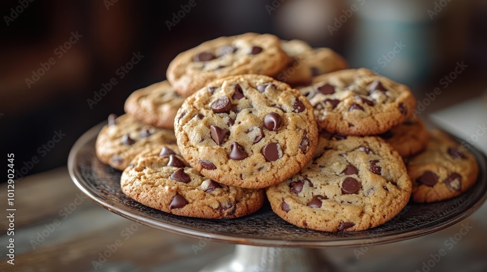 a plate of chocolate chip cookies on a table a plate of chocolate chip cookies on a table
