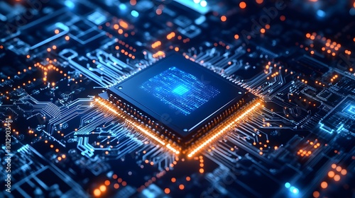 Abstract technology background of a quantum computing system with processor and electronic circuit