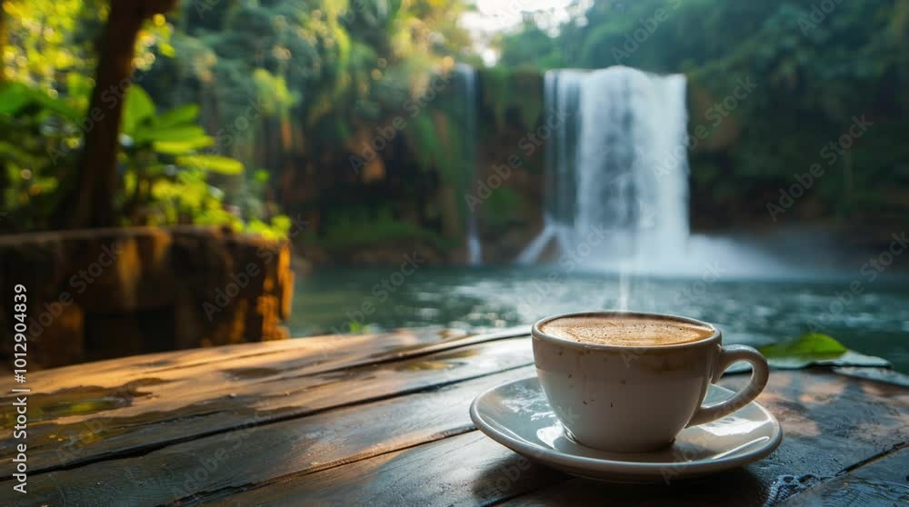 Cup of coffee on a wooden table with a breathtaking view of a cascading waterfall in nature
Seamless looping 4k time-lapse virtual video animation Generated AI Cup of coffee on a wooden table with a breathtaking view of a cascading waterfall in nature
Seamless looping 4k time-lapse virtual video animation Generated AI