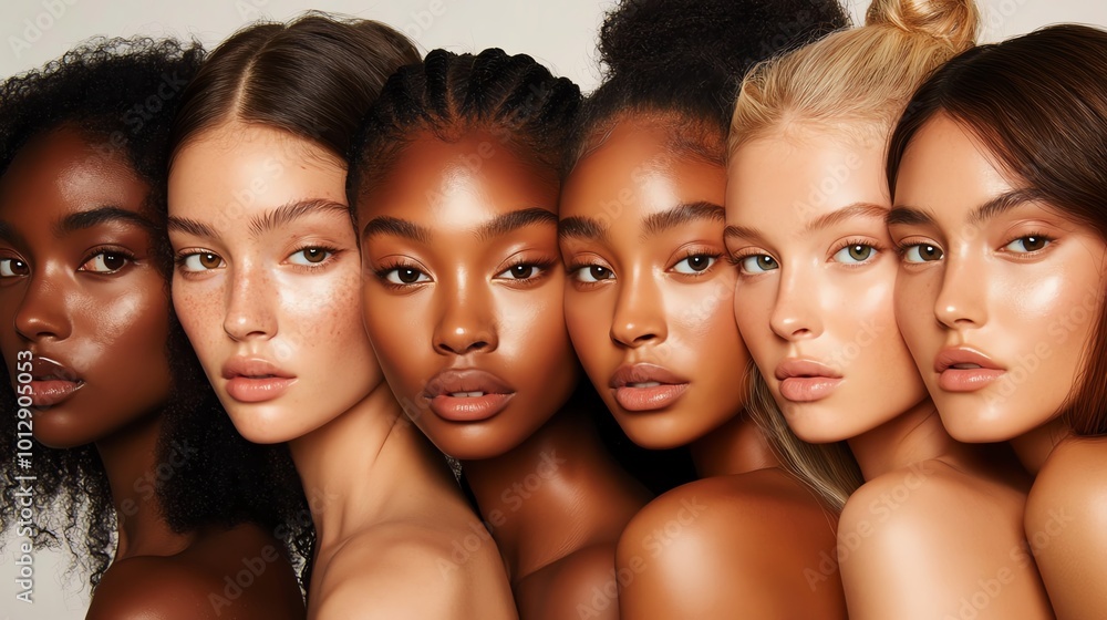 Obraz premium Diverse group of women with radiant skin tones.