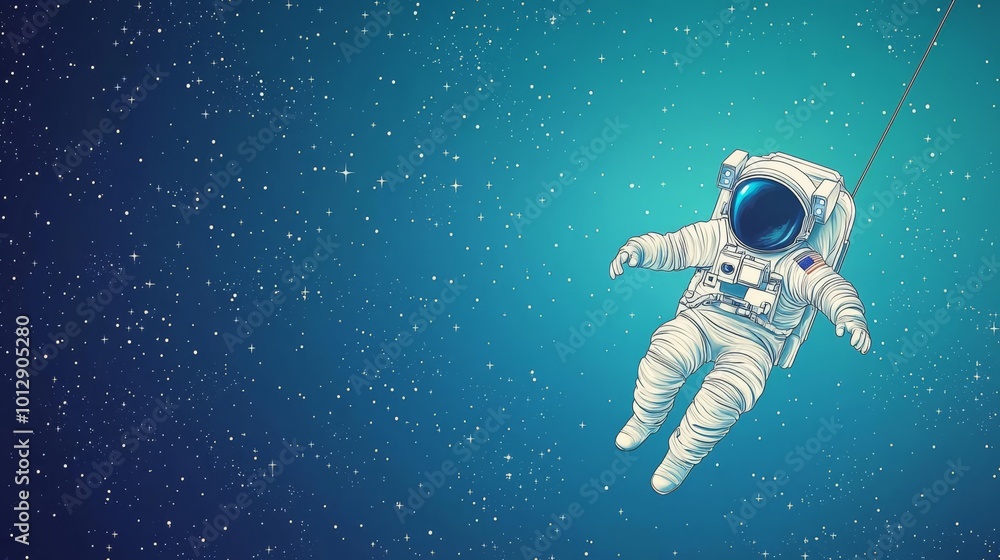 Astronaut floating in outer space, surrounded by stars and a blue background. Exploring the cosmos in a spacesuit. Astronaut floating in outer space, surrounded by stars and a blue background. Exploring the cosmos in a spacesuit.