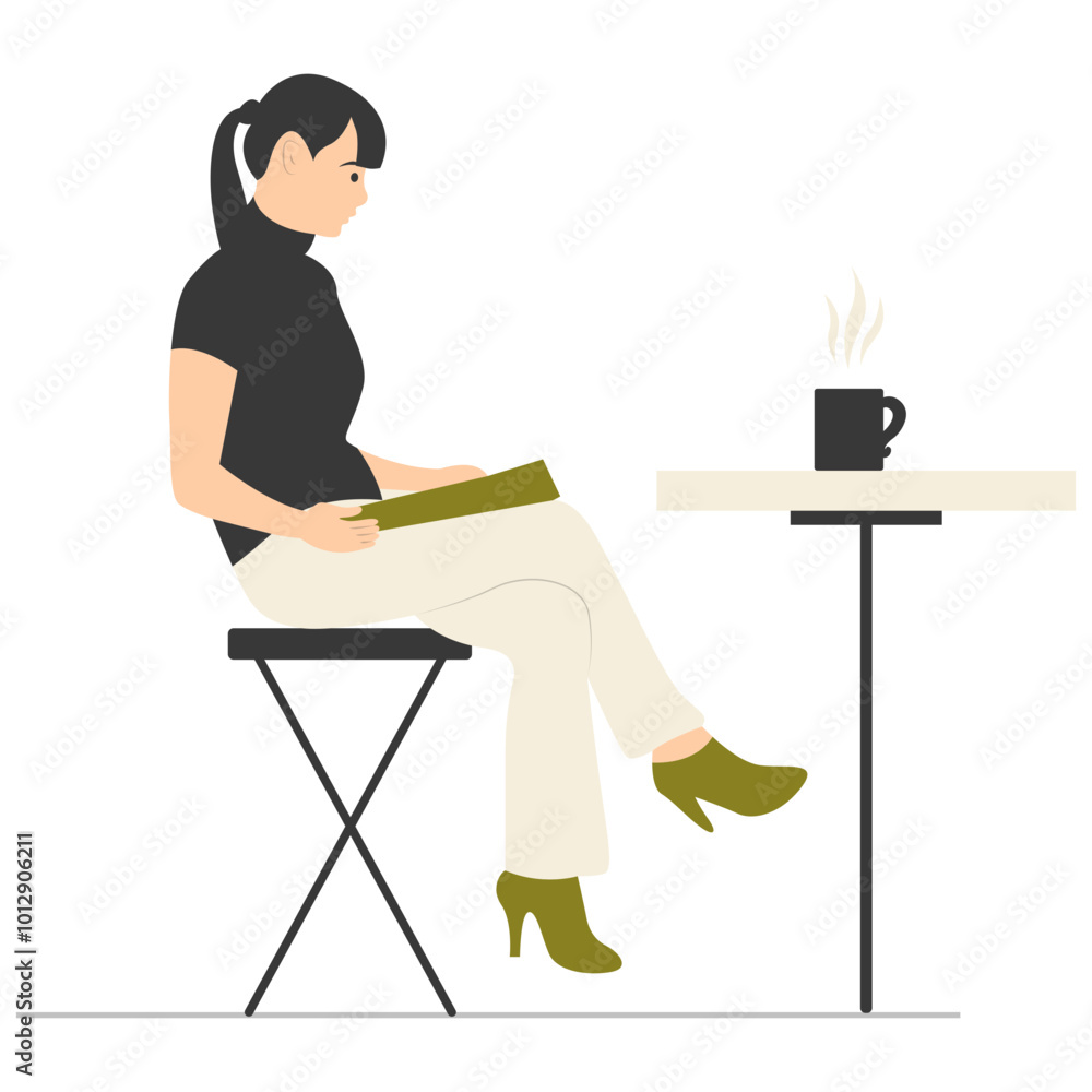 Fototapeta premium People Sitting at the Restaurant Illustration. Talking and Drink Coffee or Tea. Isolated Vector Character.