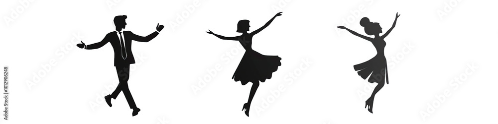 A Black and White Dancing Couple Silhouette in Cartoon Style. Isolated on a Transparent Background. Cutout PNG. A Black and White Dancing Couple Silhouette in Cartoon Style. Isolated on a Transparent Background. Cutout PNG.