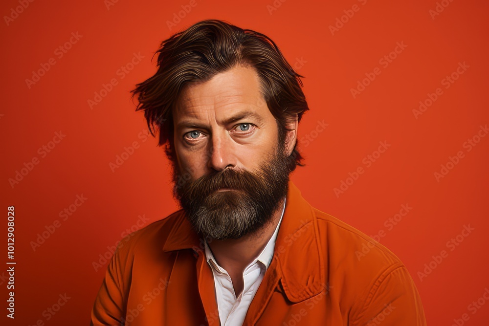 Portrait of a man with a beard on a red background. Portrait of a man with a beard on a red background.