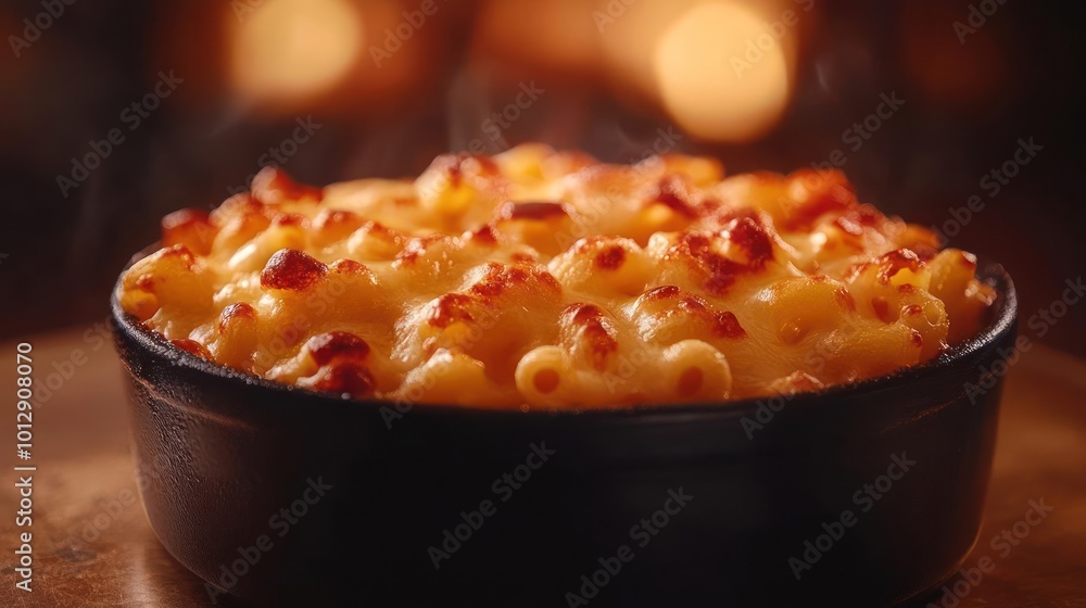 a dish of macaroni and cheese on a table a dish of macaroni and cheese on a table