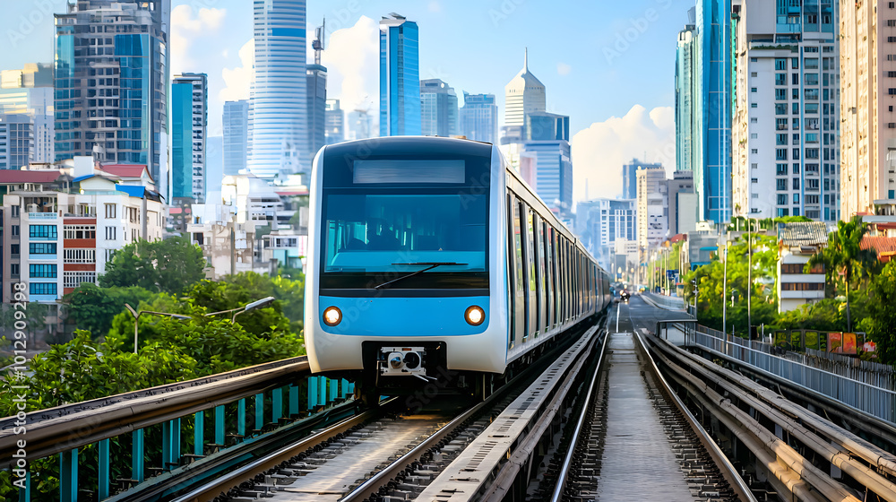 Naklejka premium Urban Transport Mosaic, a vibrant city scene showcasing diverse transportation modes, bustling streets, and dynamic urban life.