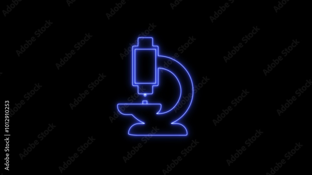 Neon lab microscope icon illustration. Neon microscope icon isolated on black background. Neon lab microscope icon illustration. Neon microscope icon isolated on black background.