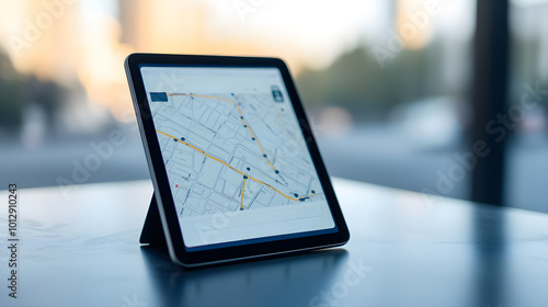 Innovative ride-sharing app interface displayed on a tablet, showcasing user-friendly design and interactive features for seamless navigation