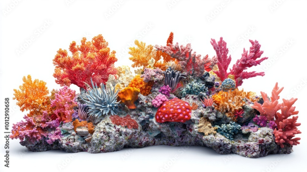 Vibrant coral formations in a tropical underwater scene isolated on a white background Vibrant coral formations in a tropical underwater scene isolated on a white background