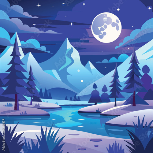 Beautiful night scene landscape art with full noon nature HD wallpapers photo image generated Ai