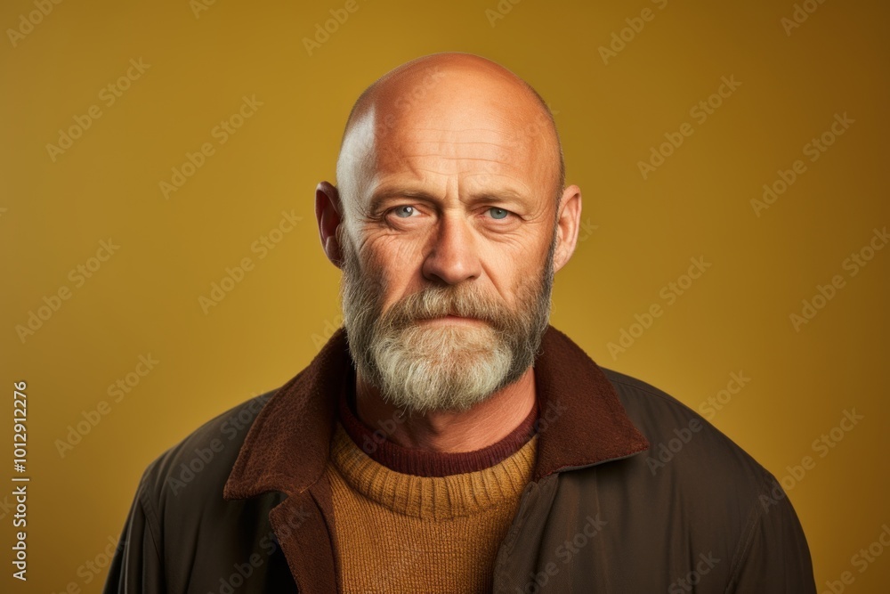 Portrait of a senior man with a beard on a yellow background. Portrait of a senior man with a beard on a yellow background.