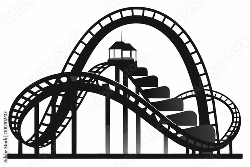 Rollercoaster black silhouette on a white background. Rollercoaster Black flat icon. Vector illustration.