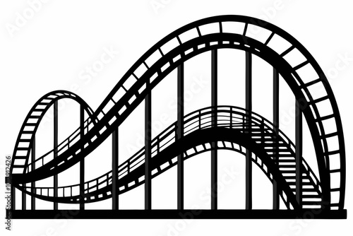 Rollercoaster black silhouette on a white background. Rollercoaster Black flat icon. Vector illustration.