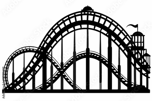 Rollercoaster black silhouette on a white background. Rollercoaster Black flat icon. Vector illustration.