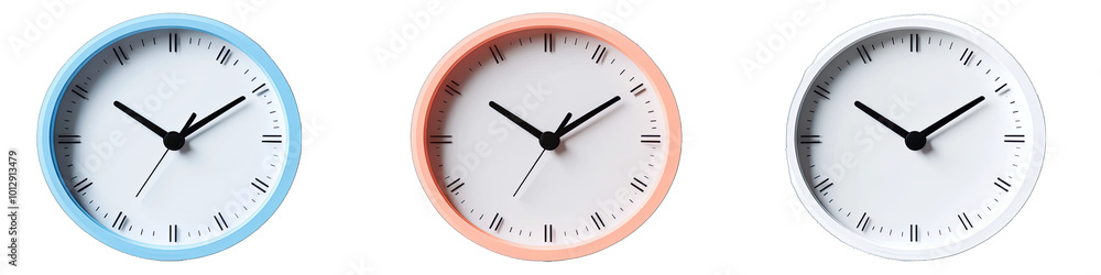 A Classic Round Wall Clock With a and Black Hands in Cartoon Style. Isolated on a Transparent Background. Cutout PNG. A Classic Round Wall Clock With a and Black Hands in Cartoon Style. Isolated on a Transparent Background. Cutout PNG.