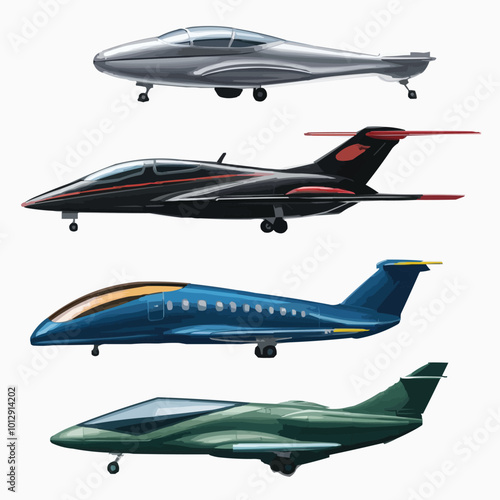 A set of four sleek and modern airplanes designed in minimalist vector style 