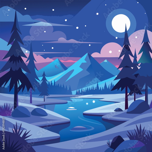 Night landscape scene vector art generated Ai