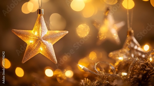 Christmas, new year celebration background with stars copy space decorations 