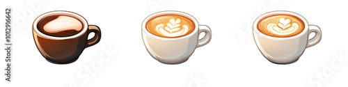 A Cup of Hot Cappuccino With Froth in Cartoon Style. Isolated on a Transparent Background. Cutout PNG.