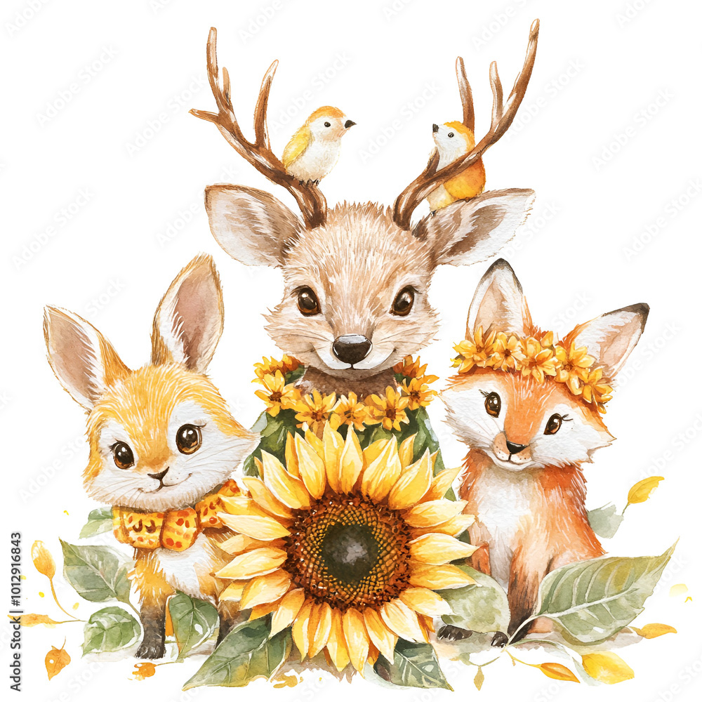 Fototapeta premium Christmas with Sunflowers Clipart Vector Illustration