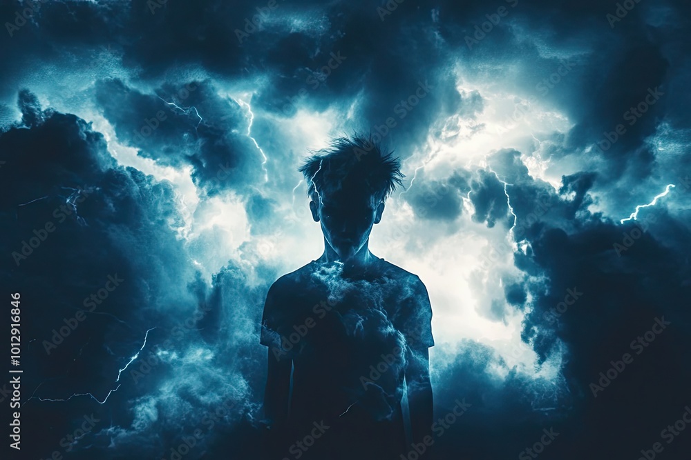 Silhouette of a Person Standing Against a Stormy Sky Silhouette of a Person Standing Against a Stormy Sky
