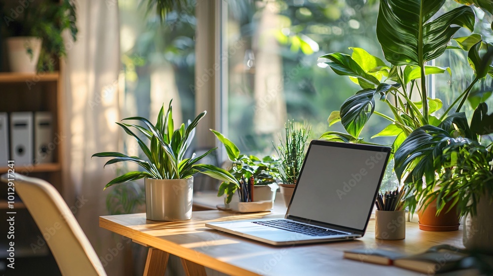 A chic office setup with a minimalist desk, a contemporary laptop, and motivational quotes adorning the walls, perfect for enhancing productivity. A chic office setup with a minimalist desk, a contemporary laptop, and motivational quotes adorning the walls, perfect for enhancing productivity.